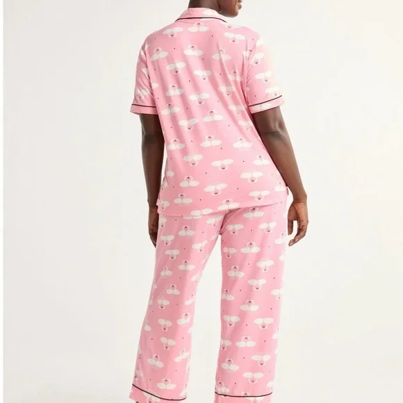 Charming Pink Swan Print Capri Pajama Set Soft - Picture 3 of 7